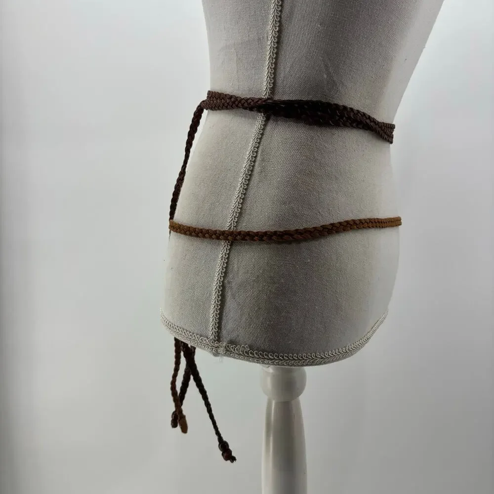 Womens Skinny Brown Belts Lot of 2 Casual Fashion Braided Weaved